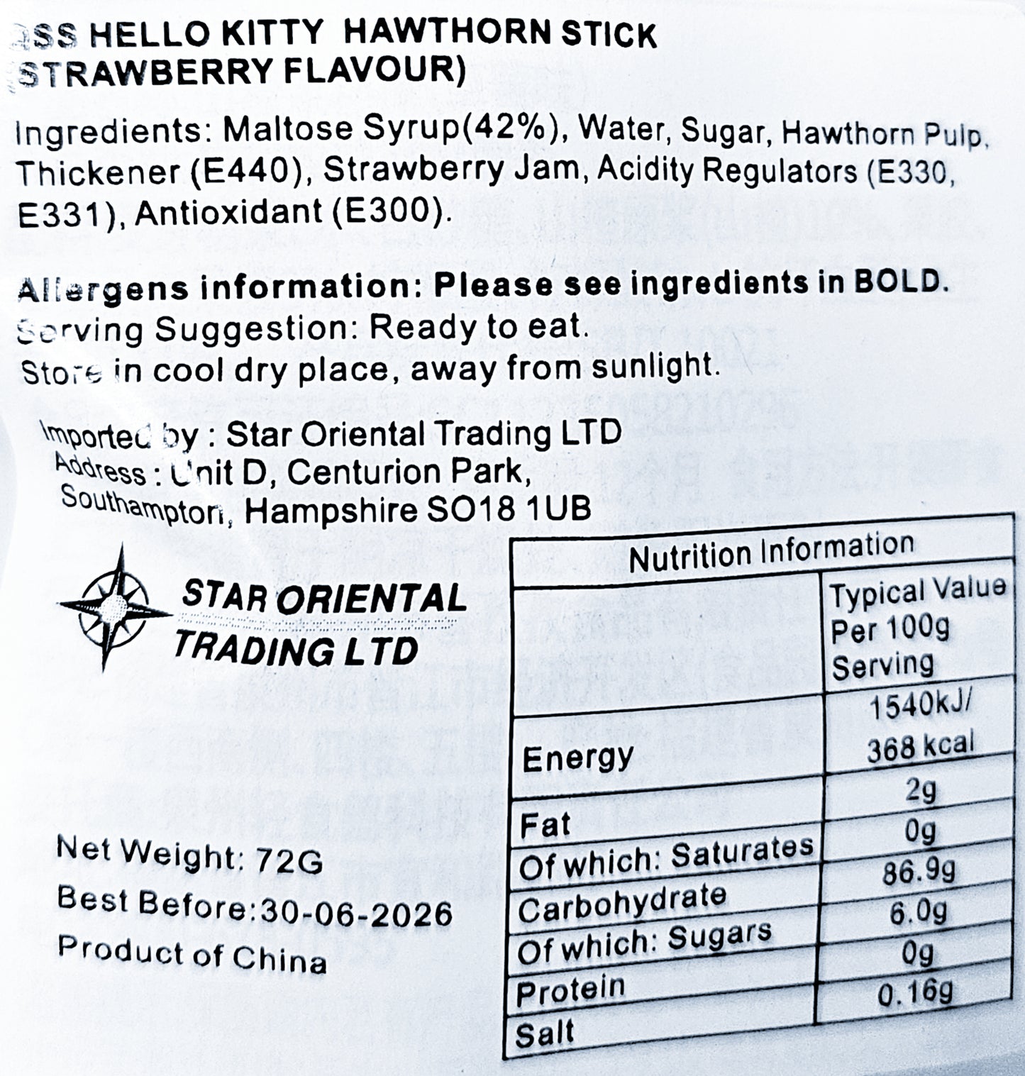 Hello Kitty Strawberry Flavour Hawthorn Stick